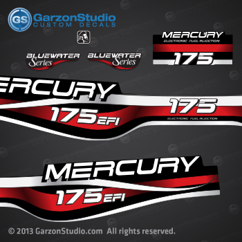1994 1995 1996 1997 1998 1999 MERCURY 175 hp DECAL SET RED design II 175hp EFI bluewater series part number 809688A99 DECAL SET RED DECAL SET (175 XL/CXL BLUEWATER) custom